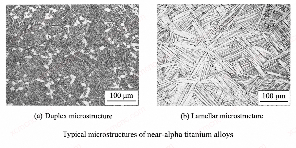 Typische microstructuren van bijna-alfa-titaniumlegeringen